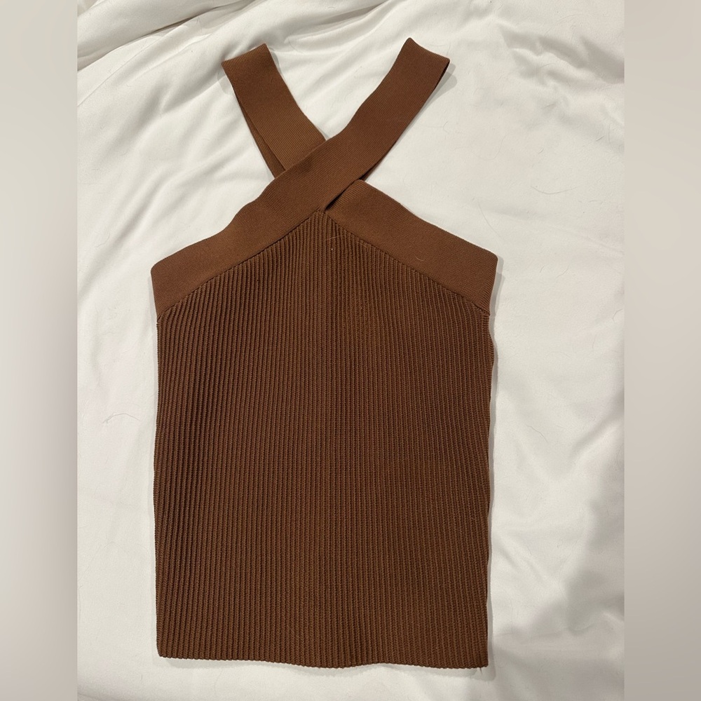 Babaton Chocolate Ribbed Knit Top